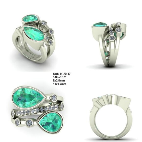 **BRAND NEW** Green Colombian Emerald and Diamond Bubble Ring in 14K White Gold - Picture 8 of 16